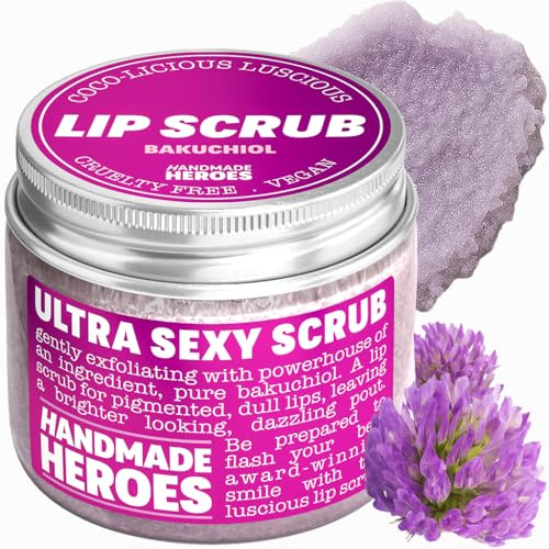 Handmade Heroes Bakuchiol Lip Scrub 1 fl oz Deep Conditioning Lip Plumper Helps Reduce Fine Lines and Wrinkles Appearance 100% Cruelty Free Vegan Lip Care for Luscious Lips
