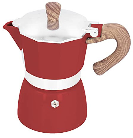 Caffettiera 3 Tazze Colorata da Piano Cottura in Alluminio Con Coperchio e Manico Anti Scottatura, Classica Non Adatta a Induzione (Rosso)