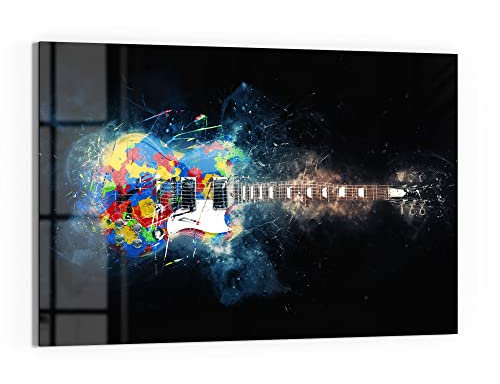 DEQORI Glas-Magnettafel | 60x40 cm groß | Motiv Zerspringende E-Gitarre | Memo-Board aus Glas | Magnetboard inkl. Magnete, Stift & Tuch für Küche & Büro | Tafel magnetisch & beschreibbar