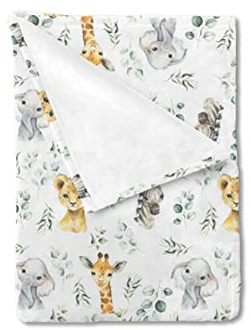 HawSkgFub Baby Toddler Safari Jungle Animals Eucalyptus Leaf Blanket Boy Girl Gift, Nursery Elephant Giraffe Zebra Flannel Fleece Swaddling Blankets, Soft Lightweight Newborn Kids Crib Bedding 30 x 40