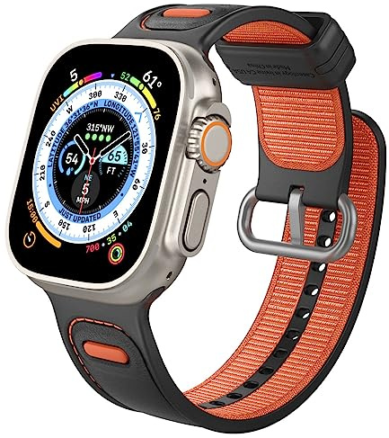CASEOLOGY by Spigen Athlex Strap Band Compatible with Apple Watch Ultra 49mm, Series 8/7 (45mm), SE2/6/SE/5/4 (44mm) and Series 3/2/1 (42mm), Active Orange, 49mm / 46mm / 45mm / 44mm / 42mm, Casual