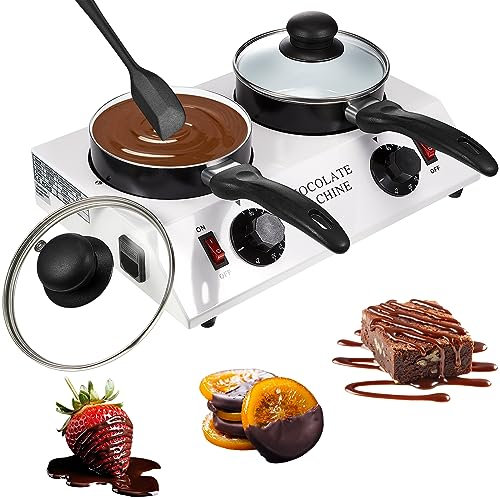 ROCEEI 1 Set Chocolate Melting Machine with 1 Silicone Spatula Electric Heating Chocolate Tempering Boiler for Valentines Candy Butter Making Warming Coffee Milk Wine(Double Pot)