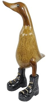 trendforge Dekortation Teakholz Ente Handmade Teakente Dekoartikel für Zuhause Geschenk hochwertig und einzigartig - ca. 33cm (Marmor Schwarz, S)