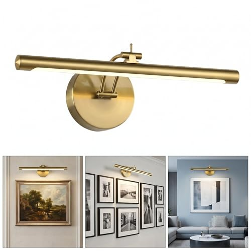 7Degobii Picture Light Dimmable Hard Wired 15.75 Inch Adjustable Swing Arm Brass Wall Lights for Pictures Led Display Light for Artwork 7W Warm White