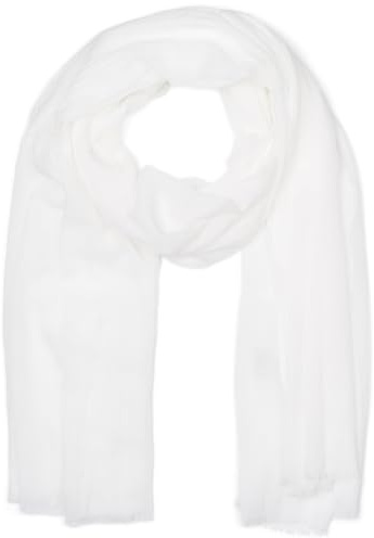 styleBREAKER sciarpa da donna leggera e trasparente con frange corte | foulard tinta unita per la primavera e l'estate | grande scialle morbido 188 x 100 cm, colore:Bianco