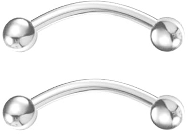 Body CAC Titanium 2PCS 16G(1.2mm) Bent Curved Barbell Banana Bar,Rook Bridge Helix Eyebrow Rings Piercing Jewellery 10mm Silver Tone