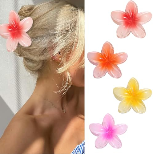 Blumen Haarklammer 4 Stück, Starker Halt Blumen Haarspangen Flower Hair Clip Acryl Haarspange Rutschfest Haarkralle für Frauen Mädchen Haarstyling Zubehör,Große Haarklammer für Dickes Dünnes Haar
