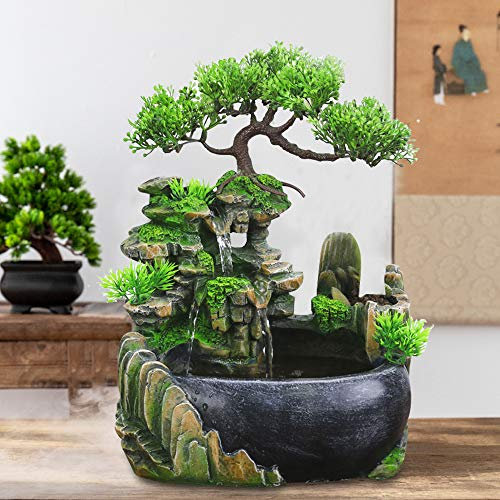 Desktop Fountain, 220V Steingarten Wasserfall Desktop Garten Brunnen Pflanze Ornament Zimmerbrunnen，Wasserfall, Desktop, Bonsai, Steingarten, Wasserfall Pflanze 28x20x15cm