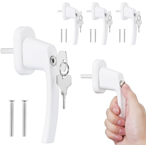 kwmobile Manilla Ventana Aluminio con Llave - 4x Manivela Puerta Aluminio con Bloqueo - Manija de Seguridad para Ventana Corredera Cierre Puerta Terraza - Pasador 35 mm - Blanco
