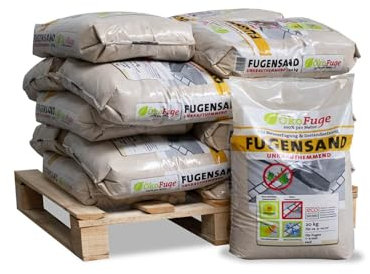 ÖkoFuge Fugensand Natur Einkehrsand Weg Terrasse Pflaster Unkrauthemmend Quarzsand Sand 20kg x 15 Sack 300kg / 1 Palette