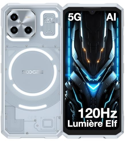 DOOGEE Blade GT 5G Telephone Portable Incassable, Smartphone Incassable avec Effet de Lumière LED, 6,72” FHD+ 120Hz, Dimensity D7050, 32GB+256GB LPDDR5, 48MP AI Caméra, 5500mAh/NFC/AI Fonction/WiFi 6