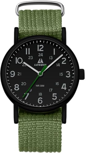 LN LENQIN Mens Watches Military Watch Analog Quartz Watches for Men Army Tactical Sports Field Watch Easy Reader 38 mm Waterproof Men's Wrist Watches with Nylon Band (Dark Green Black)