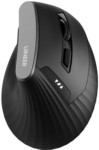 Uineer Vertical Mouse Wireless,Bluetooth Mouse with BT5.0/4.0/2.4G, Rechargeable with Battery Indicator,Ergonomic Design for Comfort and Reduced Wrist Strain, Ideal for Home,Office Use,Black