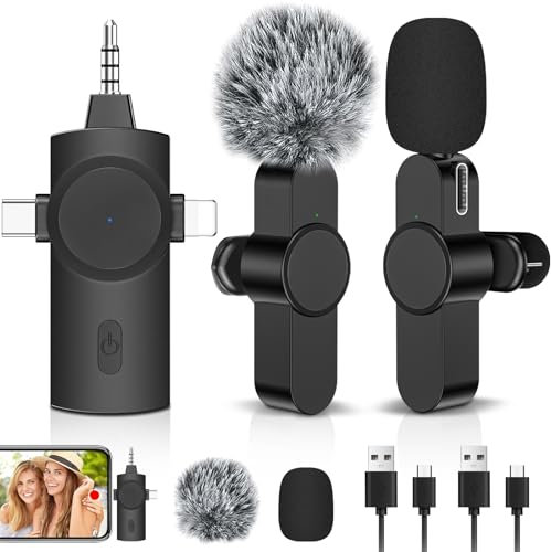 LIUWID Micro Cravate sans Fil, pour iPhone/iOS/Android/PC/Laptop, 3 in 1 Mini Micro-Cravate avec Suppression Intelligente du Bruit, avec Prise USB-C/3,5 mm/USB (Noir-1)