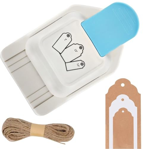 Punzonatrice 3 in 1 per etichette artigianali, 3,8/2/6,3 cm, con 1 rotolo di corda di canapa, perforatrice per carta, scrapbooking, biglietti fai da te, artigianato artistico (forma rotonda)