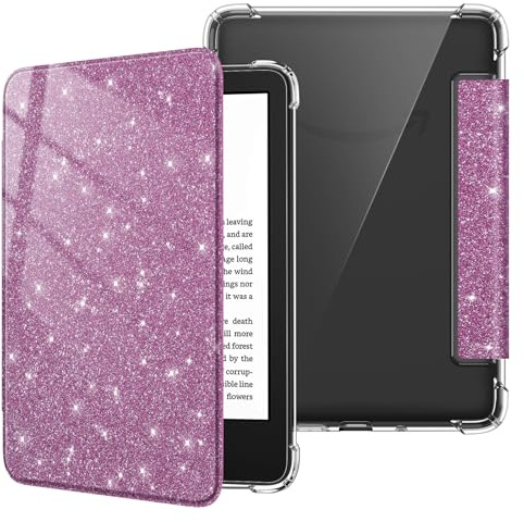 Fintie Hülle für 6 Kindle (11. Generation) – 2024/2022 | Clear Weich TPU Case, Leichte Cover, Auto Sleep/Wake für 6 Zoll Kindle Basic, Glitzer Lila