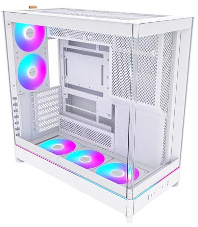 MONTECH HS02 Pro, Boîtier PC ATX, PC de jeu, haut débit d'air, disposition réversible, panneau avant en verre trempé incurvé robuste, 5 ventilateurs ARGB PWM pré-installés, design encastrable