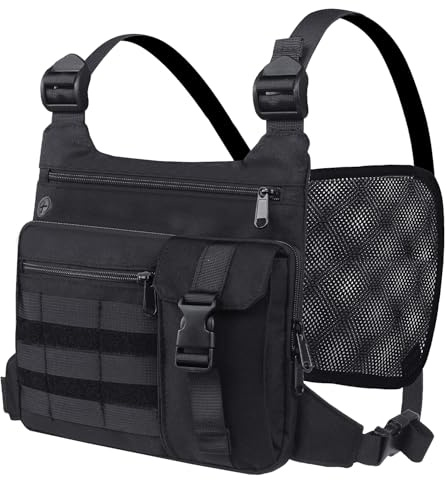 KINGSLONG Brusttasche Laufweste mit Handyfach: Herren Damen Sport Chest | Bag wasserabweisend, Verstellbare Lauf Tasche für Joggen, Wandern, Radfahren, Fitness, Motorrad Schwarz