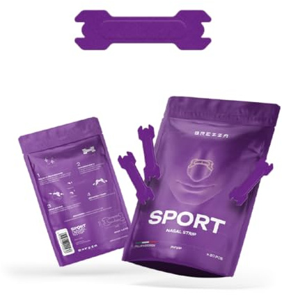 Brezza - 30 Cerotti Nasali - per Attività Sportiva - Ipoallergenici - Massima Tenuta, Riduce la Fatica - Design Tecnico - Taglia Unica - Viola