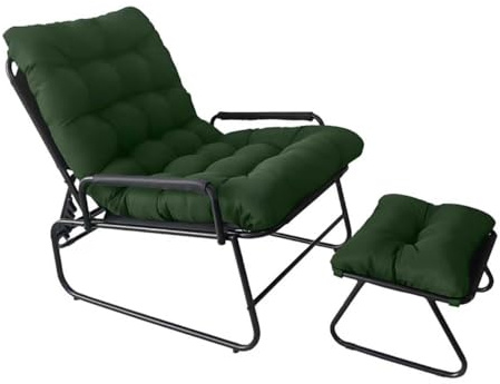DELONGKE Loungesessel Outdoor,Balkonsessel, Extra Breit Outdoor Lounge Sessel Mit Fußhocker Gartenliege Relaxsessel Garten, Gartensessel Mit Liegefunktion (Grün)