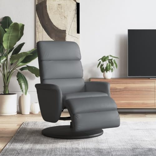 QJBSAVVA Relaxsessel Grau mit Liegefunktion 360° Drehbar Kunstleder Sessel für Wohnzimmer Schlafzimmer und Balkon Bequem & Langlebig 110 kg Belastbarkeit