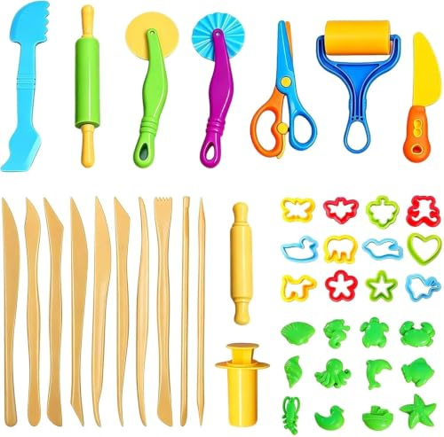 43 PCS Playdough Accessories, Play Dough Tools and Cutters Play Dough Sets | Dough Cutters, Rolling Pins, Extruders Molds, for Baking Set Creative Fun, Crafts Kits, Sturdy and Lightweight Age 15+