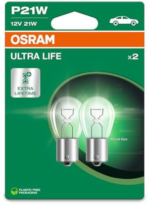 INION 2x OSR. ULTRA LIFE Auto Lampen P21W BA15s 12V 21W 7506ULT-2BL 7506 Halogen Birnen Doppelblister (2 Lampen)