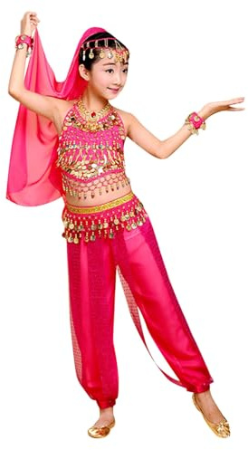 Générique Deguisement Indienne Fille Enfant Filles Costume De Danse du Ventre Robe Orientale Haut De Danse Et Pantalon Déguisement Oriental Robe Costume