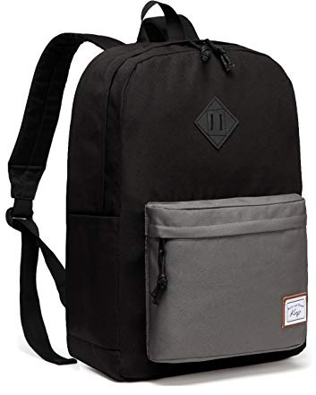 Kasgo Schulrucksack Teenager, Leicht Großer 17,3L Rucksack Damen Jungen Mädchen Wasserabweisend 15,6 Zoll Hochschule Rucksack für Reise Lässiger Arbeit Tagesrucksack Schwarz Grau