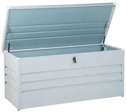 Beliani Große Metall-Gartentruhe 400 l hellgrau Kissenbox Auflagenbox für die Terrasse wasserdicht Aufbewahrungsbox Gartenbox Cebrosa