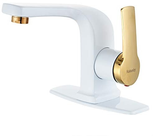 Moderno rubinetto bianco del bagno, rubinetto del lavandino del bagno commerciale della maniglia singola foro con ponte da 6 pollici Kohonby