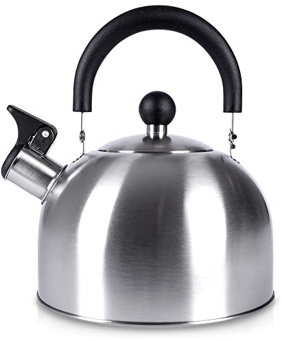 ORION Wasserkessel 2,5 L - Modernes Design Flötenkessel Induktion/Gasherd - Edelstahl Matt - Silber - Alle Herdarten - Pfeifkessel Geeignet - 18 cm Durchmesser - Ideal Für Moderne/Traditionelle Küchen