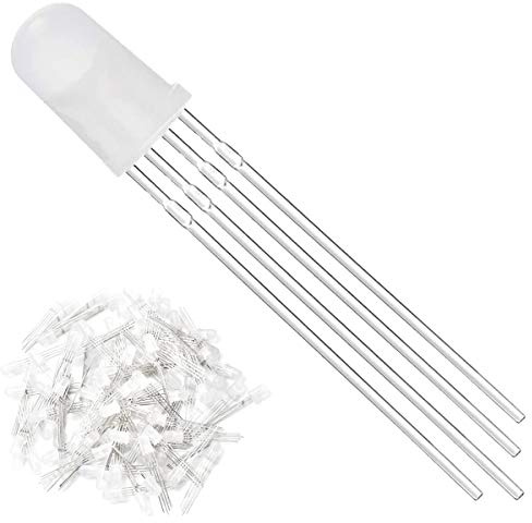 Youmile 100Pack 5mm LED Light Emitting Diode Common Cathode 4Pin RGB Tri-Color(Red/Green/Blue) Frosted Diffused Round LED Lamps Buld For Arduino, PCB