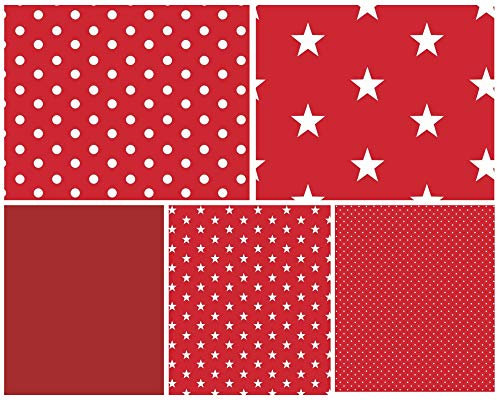 babrause® Stoffpaket Baumwolle 5x(0,5x1,5m) Öko Tex - Patchworkstoffe (rot)