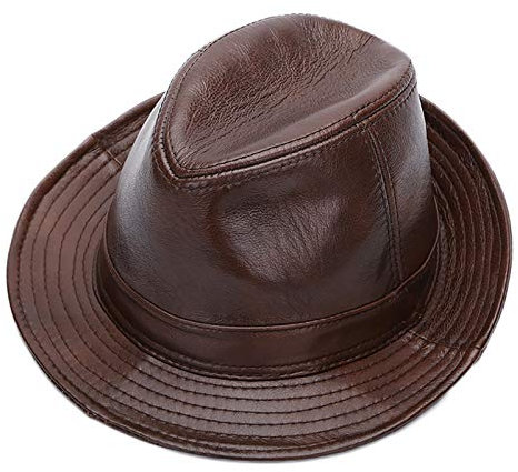 G&F Herren Rindsleder Fedora Trilby Hut Leder Jazz Cap Zylinder Gentleman Hut Herbst Und Winter (Color : Brown, Size : 57-58)