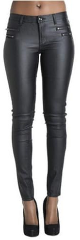 Andiwa - Pantaloni da donna in pelle sintetica a vita bassa, doppio zip, push up sul sedere, elasticizzati, skinny, sexy, in PU, disponibili in taglia Petite/Regular/Tall