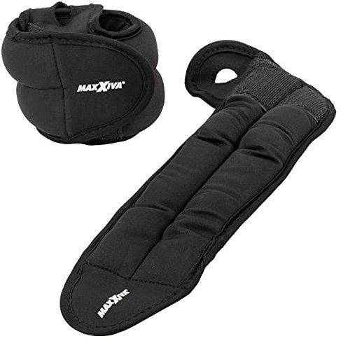 MAXXIVA Handmanschetten Gewichtsmanschetten Set Schwarz 2 x 2,0kg mit Klettverschluss Eisensandfüllung Laufgewichte Krafttraining Fitness Workout 4 kg