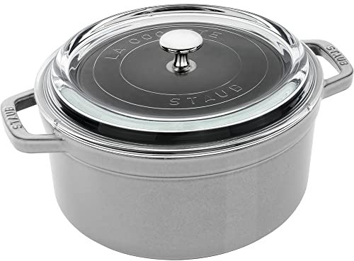Staub Runde Cocotte aus Gusseisen, 4 l mit Glasdeckel, Graphitgrau