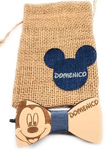 Papillon/farlallino in legno personalizzato con Topolino ed il nome personalizzato - perfetto per eventi e feste eleganti