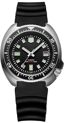 ADDIESDIVE Herren-Automatikuhr ohne Logo schwarzes Zifferblatt Dive200M Kautschukarmband H8