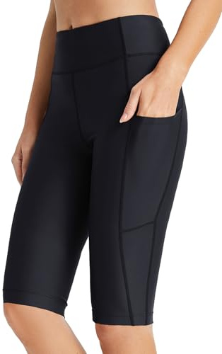 baleaf Badeshorts Damen Schwimmshorts Lang UV Shorts Bauchkontrolle Boardshorts Upf50+ Hohe Taille Schwimmunterteil mit Taschen Schwarz S