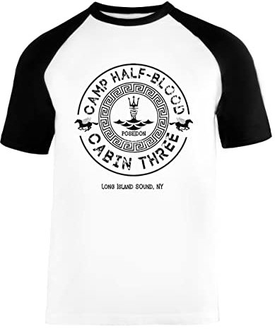Percy Jackson - Camp Half-Blood - Cabin Three - Poseidon Unisex Baseball T-Shirt Kurze Ärmel Herren Damen Weiß Schwarz