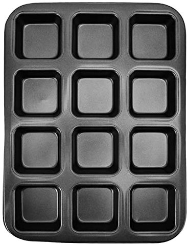 Qcwwy Moule à Pain à 12 Cavités, Plusieurs Mini Moules à Pain pour la Fabrication de Pain en Acier Antiadhésif pour la Fabrication de Collations Domestiques(Moule carré noir extra épais 12)