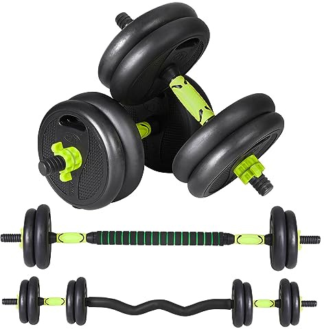 JINPALAY 15KG Pesas Ajustables,con Barra Recta y Curva Pesas y Mancuernas Kit,Agarre Antideslizante, Marca