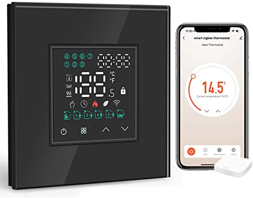 BSEED Zigbee Termostato Controlador de Temperatura Negro para Calefacción de Calderas,5A Smart Termostato con Pantalla Táctil LED Compatible con Alexa y Google Home(Need Tuya Gateway Hub)