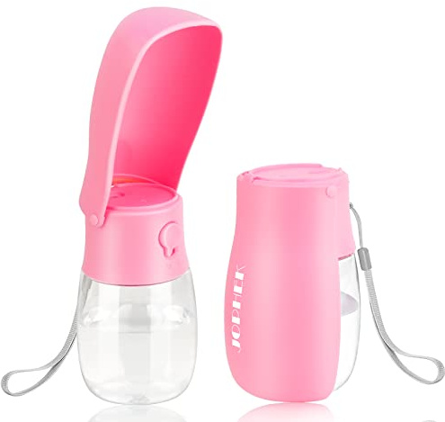 JOPHEK 300ML Bouteille d'eau pour Chien Chat, Distributeur d'eau Portable Gourde avec Bouton Lock et Filtre à Charbon Actif Convient pour Le Camping Le Randonnée