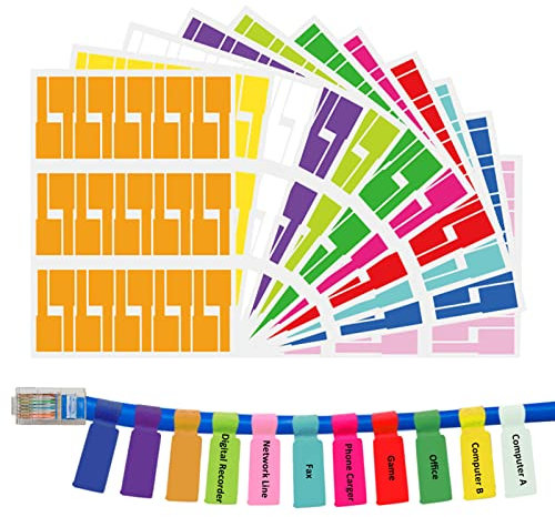 330 Pcs Kabelbeschriftung, Etiketten Selbstklebend A4, Kabelschilder Wasserdich Reißfest Kabel beschriftung, Geeignet für Laserdrucker, 11 Colors 11 Sheets
