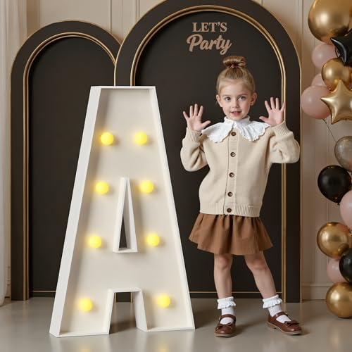 Mixifox Marquee Letters 3 Feet Tall, 3FT Large Light up Letters A, Big Sign A with Warm White Light for Birthday Wedding Proposal Engagement Graduation Party Backdrop Decorations