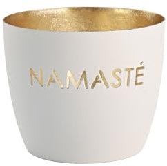 Giftcompany Windlicht Madras Namaste Eisen Höhe 8,5 cm weiß Gold