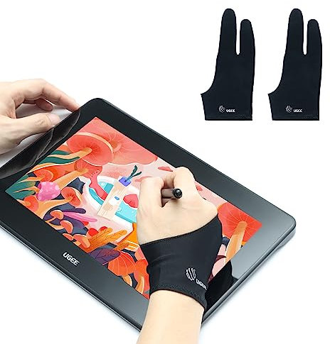 UGEE Digital Drawing Glove 2 PCS，Artist Glove for Drawing Tablet，Digital Art Glove with Two Finger for Right Hand or Left Hand，Ipad,Sketching-Universal Sizes